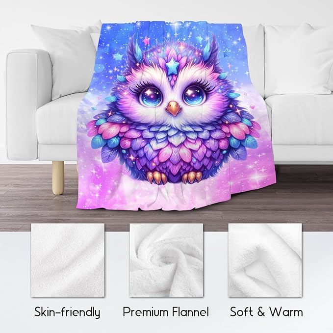 Kids Throw Blanket Owl Gifts for Girls Daughter - Soft Warm Fleece Cute Throws for Sofa Couch (50"x60")