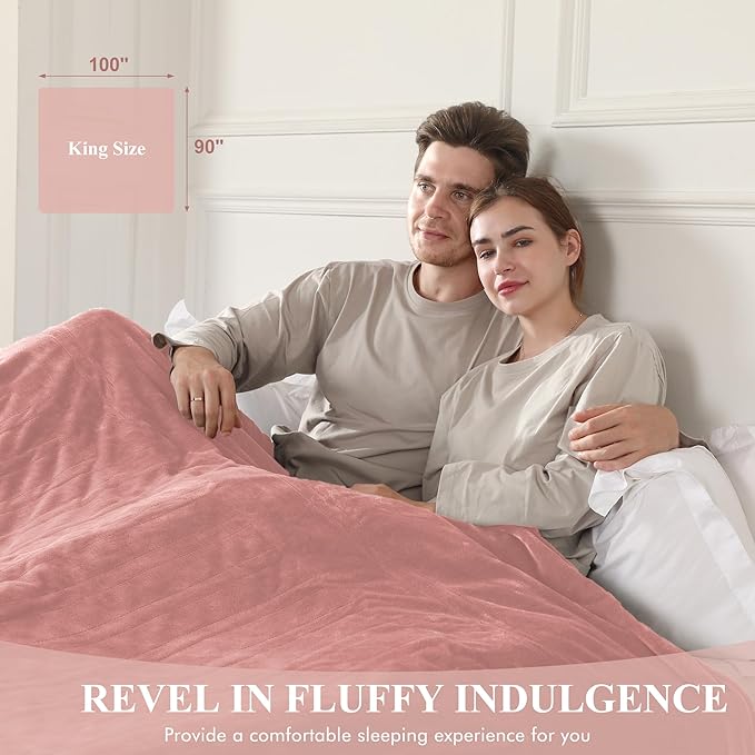 Electric Blanket King Size, Super Soft Cozy Upgraded Flannel Heated Blanket Dual Control with 5 Heating Levels & 10 Hours Auto Off, Fast Heating & Overheat Protection, 100" x 90", Candy Pink