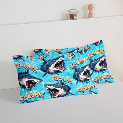 HOSIMA Shark Comforter Set Queen Size,Ocean Theme Bedding Set for Kids Boys,3D Shark Pattern Nautical Comforter Set,Sea Animal Theme Ocean Decor Bedroom Collection with 2 Pillowcases.