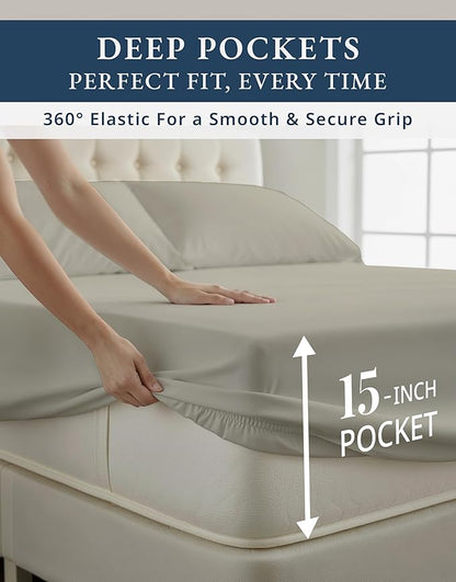 LANE LINEN 100% Egyptian Cotton Bed Sheets sábanas Twin XL, Soft & Comfy Luxury Hotel Thick Bedding Sheets & Pillowcase Set, Machine Wash Cooling 15'' Twin XL Deep Pocket Sheet Set - Silver