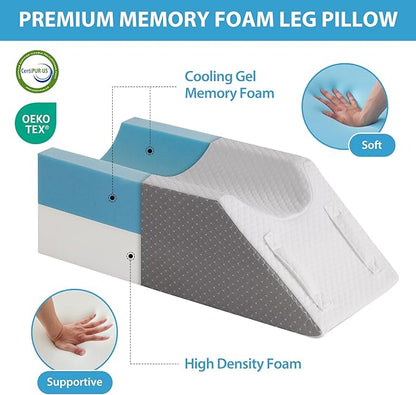 Leg Elevation Pillows for After Surgery, Injury or Rest, Memory Foam Leg Elevating Pillow, Leg Pillow Elevation Blood Circulation, Knee Pillow Wedge Pillow for Knee Hip Ankle Pain Relief, White/Grey