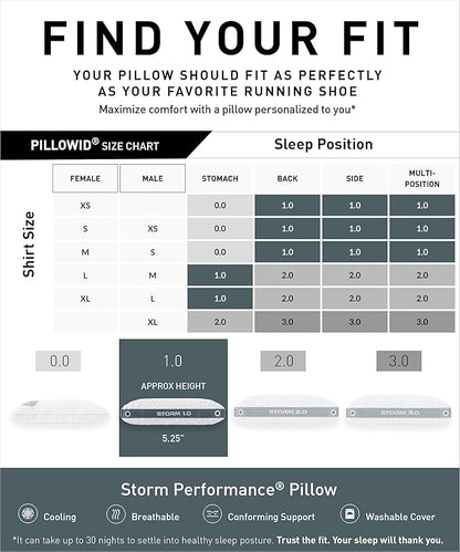 Bedgear Storm Performance Pillow – 1.0 - Cooling Bed Pillow for Hot Sleepers - Medium Firmness Pillow for All Sleep Positions, Washable & Removable Cover - 20" W x 26" L x 5.25" H