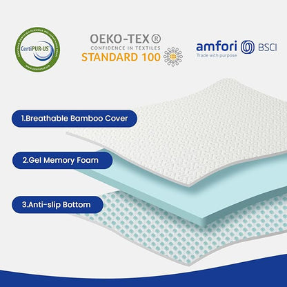 4 Inch Gel Memory Foam Mattress Topper Twin XL, Cooling Mattress Topper with Removable & Washable Bamboo Cover, CertiPUR-US Certified