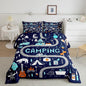 Feelyou Kids Camper Bedding Set Queen Cute Happy Camping Comforter for Boys Girls Farmhouse Rustic Wild Adventure Bedroom Decor Comforter Set Blue Nature Wildlife Quilted Set with 2 Pillow Case
