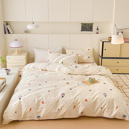 AOJIM Cute Duvet Cover Set for Kids Adults, Pure Cotton Comforter Cover Set with Multiple Cartoon Pattern Designs, Soft Bed Set 3pcs Twin Size, Colorful Quilt Cover for Room Decor(No Comforter)