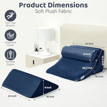 4pcs Wedge Pillow Set for After Surgery，Upright Pillows for Sitting in Bed,Foam Wedge for Back Pain Relief and Leg Pain，Pillow Wedge for Acid Reflux Relief and Anti-snoring