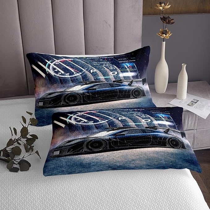 Sports Car Bedspread, Child Teens Extreme Sport Bedding Set Blue Race Car Fashion Coverlet Set, Breathable and Soft Quilt Set for All Seasons, Boys Girls Birthday Festival Present/Gift, King Size
