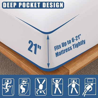 Waterproof Mattress Protector Full Size, 2 Pack Breathable Mattress Cover, Fitted Deep Pocket Mattress Pad Cover Stretches up to 21 Inches, Soft Noiseless Bed Cover