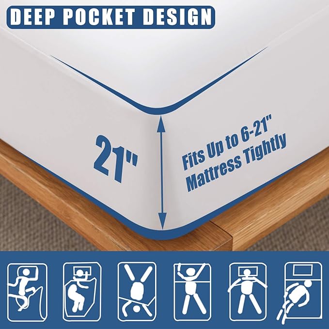 Waterproof Mattress Protector Twin XL Size, Breathable Mattress Cover, Fitted Deep Pocket Mattress Pad Cover Stretches up to 21 Inches, Soft Noiseless Bed Cover