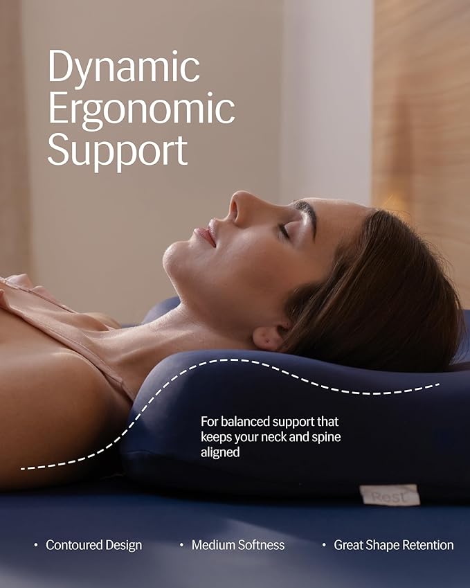 REST® Evercool® Cooling Pillow, Instant Cool-to-Touch Shell Fabric & Breathable Silicone Sponge Core for All-Night Temperature Regulation & Ergonomic Support, Low Height, Midnight Blue