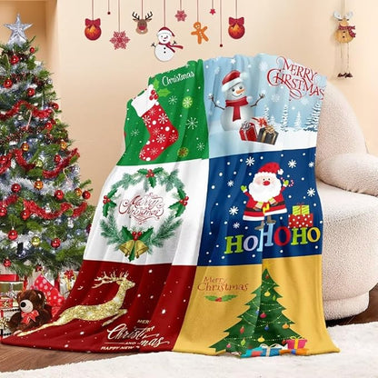 Christmas Blanket Santa Claus Deer Flannel Throw Blanket Soft Plush Snowman Blanket for Couch Sofa Bed Christmas Home Decor 50x60”