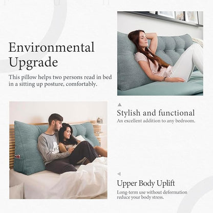 14 lbs Thickened Headboard Pillow Wedge Pillow Headboard Reading Pillow Bed for Backrest Reading Triangular Pillow with Side Pocket for Sitting in Bed Cotton Linen Gray King