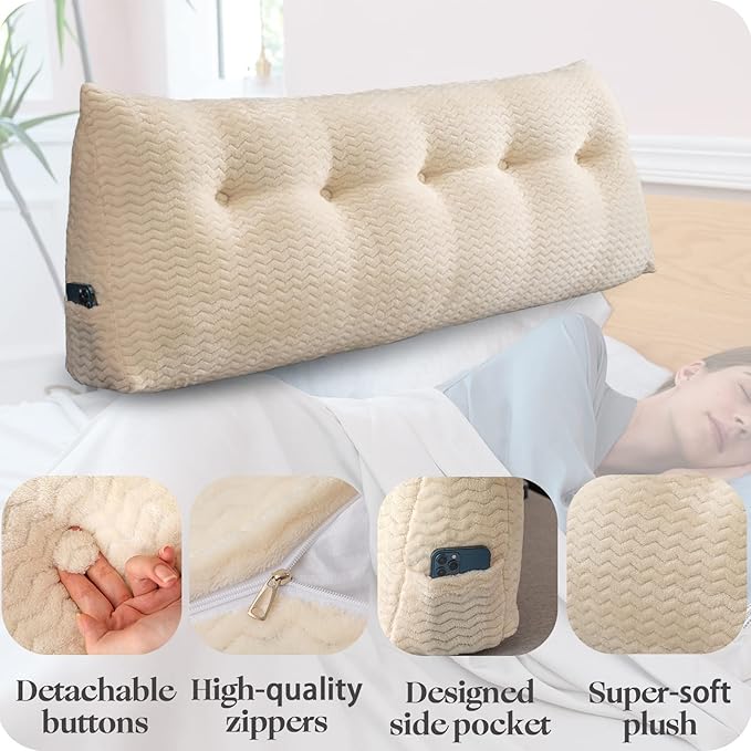 Large Bolster Triangular Headboard Wedge Backrest Positioning Support Bed Rest Reading Pillows Headboard Wedge Pillows for Day Bed Bunk Bed with Removable Cover, California King(71x8x20 Inches)