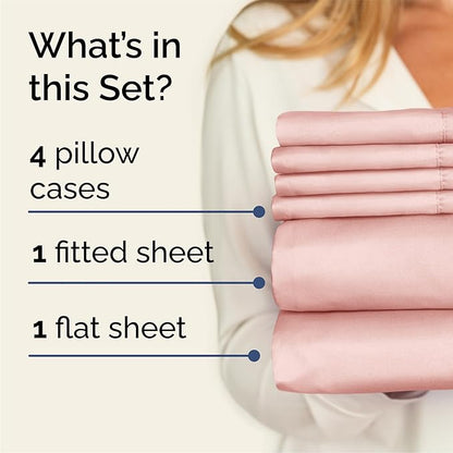 Queen Sheets Set 6 Piece - Bed Sheets Queen Size - Soft Hotel Luxury Bedding - Cooling, Comfy & Breathable - 1 Flat & 1 Fitted and 4 Pillowcases with Deep Pockets - Wrinkle and Fade Free - Baby Pink