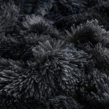 Wajade Faux Fur Plush Black Comforter Set Fluffy Fuzzy Shaggy Bedding Set - 3PC Full/Queen Microfiber Soft Warm Quilt Set