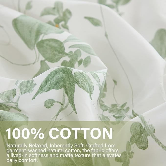 Floral Duvet Cover King Size 100% Cotton Reversible Green Floral Duvet Cover Set with Zipper Closure 3 Pcs Green Leaf Soft & Breathable Bedding Comforter Cover