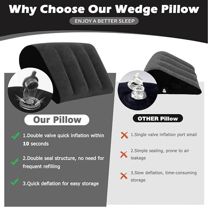 Portable Wedge Pillow Inflatable Cushion - Body Positioners Lightweight Wedge Pillow for Sleeping, Leg Elevation, Use in Bed, Travel, Camping, Fast Inflating Deflation (Black)