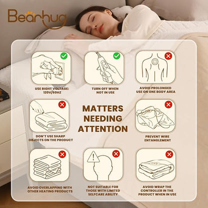 Bearhug Electric Blanket King Size 100" x 90", Dual Controller Heated Blanket Beige, Velvet & Sherpa, 10-Heat Levels & 1-12H Auto Off, 5 Year Warranty, Over-Heat Protect, ETL, Machine Washable
