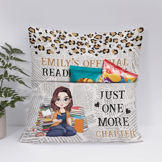 ENCYCOM Personalized Book Reading Pocket Pillow - Custom Reading Pillows with Name – Uniqua Gift for Bookworm Girls, Women Who Love Books, Perfect for Bed or Cozy Corner (Reading Pillow 01)
