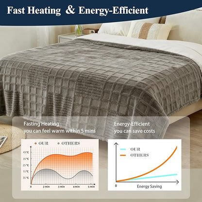 Heated Blanket Electric Full Blankey, 72"x84" Heating Blanket Waffle with 12 Heat Levels, Fast Heating Blanket with 1-12 Timer, Overheat Protection with ETL & FCC for Bed Home (Light Gray