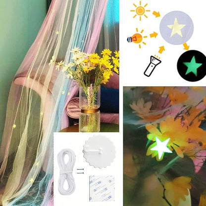 Eimilaly Princess Rainbow Bed Canopy with Stars Glow in The Dark, Bed Canopy for Girls Room Decor or Unicorn Theme Party