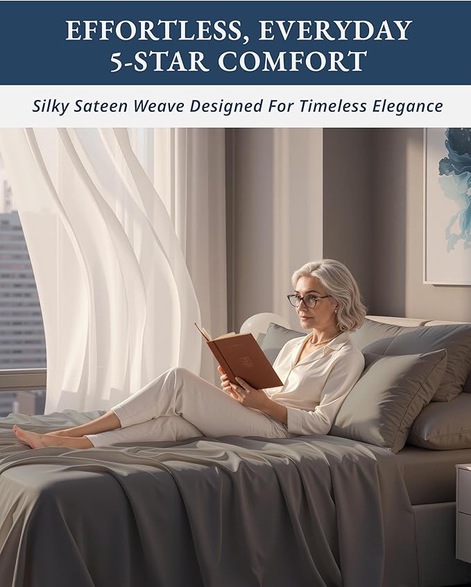 LANE LINEN 100% Egyptian Cotton Split King Sheets for Adjustable Beds - Soft & Comfy Sateen Weave Naturally Cooling Breathable Oeko Tex Certified Bed Sheets - Charcoal