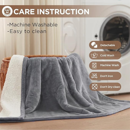 Westinghouse Heated Blanket King Size, Soft Flannel to Sherpa Electric Blanket with 10 Heating Levels, 12 Hours Auto Off, Fast Heating, Machine Washable, 100 * 90, Light Grey