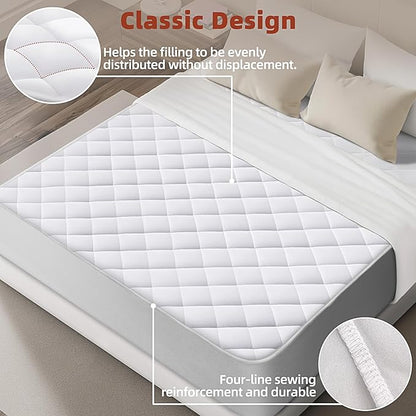 Queen Mattress Pad, Deep Pocket Quilted Premium Mattress Protector, Anti-Shift Design, Extra Elastic Strap, Soft Breathable & Noiseless Mattress Cover, Fit up to 22" (60x80 Inches, White)