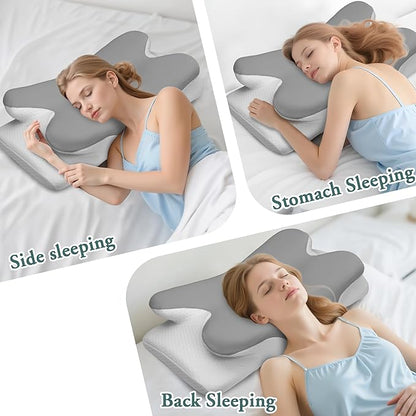 Cervical Neck Pillow for Sleeping,Memory Foam Pillows for Neck Pain Relief,Ergonomic Neck Support Contour Pillow for Side Back Stomach Sleepers,Orthopedic Breathable Pillowcase(Light Grey)