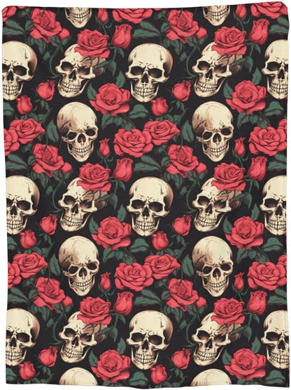 Skull Flower Rose Blanket Gifts for Adults Women Men Gothic Skull Skeleton Flannel Throw Blankets Soft Fuzzy Lightweight for Home Decor Couch Bed Sofa 80x60 Inches