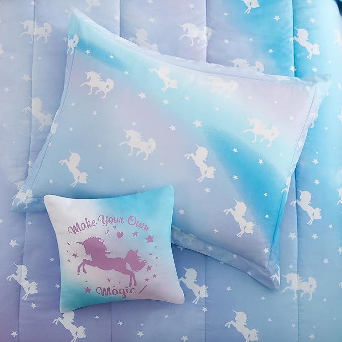 Kids Comforter Set Full Size for Girls, Glow in The Dark Unicorn Bedding Set 1 Comforter, 1 Decor Pillow, 2 Pillow Shams
