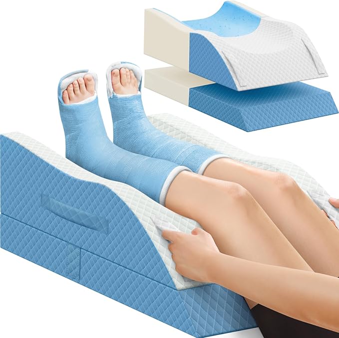 Elevation Pillows for Leg After Surgery, Memory Foam Adjustable Wedge Pillow for Injury or Rest, Ankle Pillow for Sleeping Blood Circulation Light Blue/Double Leg