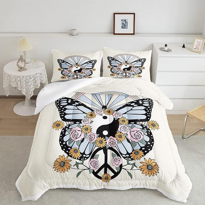 CVHOUSE Butterfly Bedding Set,Butterfly Comforter Full,Butterfly Comforter Set for Girls Kids Teens,Butterflies Quilt Set with 1 Comforter and 2 Pillow Cases- 3 Piece