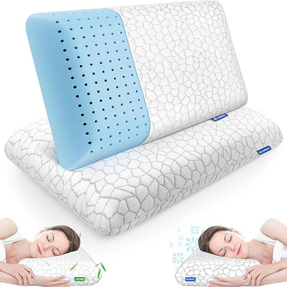 Memory Foam Pillows for Sleeping, Bed Pillow with Removable and Machine Washable Cover, Bed Pillow for Side, Back and Stomach Sleepers, Queen Size (2 Pack)