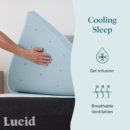 LUCID 3 Inch Mattress Topper Full XL - Gel Infused Memory Foam – Memory Foam Mattress Topper Full – Ventilated Design – CertiPur Certified