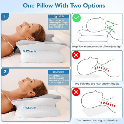 Cervical Pillow for Neck Pain Relief, Neck Pillow for Sleeping Side Sleeper Ergonomic Memory Foam Support Pillows Back Sleepers for Sleeping,Machine Washable Pillowcase(1PCS Grey)