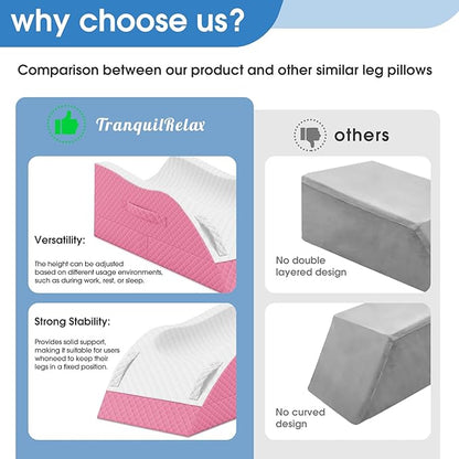 Elevation Pillows for Leg After Surgery, Memory Foam Adjustable Wedge Pillow for Injury or Rest, Ankle Pillow for Sleeping Blood Circulation Pink/Single Leg