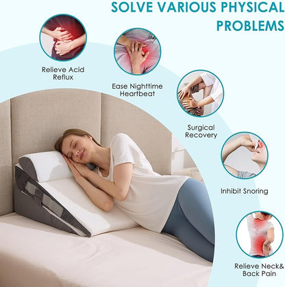 3Pcs Wedge Pillow Set for After Surgery,Acid Reflux Relief, Adjustable Bed Wedge Pillows for Sleeping,Anti Snore, Memory Foam Triangle Pillow for Back&Neck&Shoulder Pain Relief, White&Grey