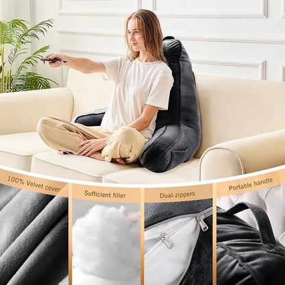 Sasttie Reading Pillow for Bed - 23 Inch, Back Pillow for Bed Sitting Up, Back-Rest Support Cushion with Side Pockets and Arms, Dorm Essentials, Oeko-Tex Certified, Black