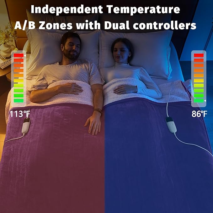 Heated Electric Blanket Queen Size - 84" x 90" Heating Blanket with Dual Control, 10 Heating Levels & 8 Hours Auto Off, Soft Warm Flannel Blanket, Christmas Birthday Gifts for Senior Grandma