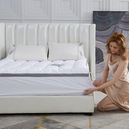 SAPHREAS Full Size Mattress Topper 3 inch with 8-20 inches Stretchable Pockets, Soft Pillow Top Mattress Pad for Back Pain Relief with Breathable Air Mesh Sides