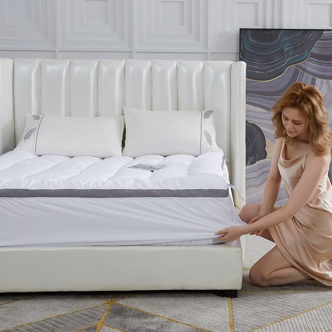 SAPHREAS Twin Size Mattress Topper 3 inch with 8-20 inches Stretchable Pockets, Soft Pillow Top Mattress Pad for Back Pain Relief with Breathable Air Mesh Sides
