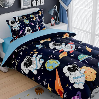 SANDJEST Astronaut Bedding Sets for Boys, Ultra Soft Microfiber Comforter Set with 3-Pieces, Comforters Sets for Kids Children Boy Bedroom Decor