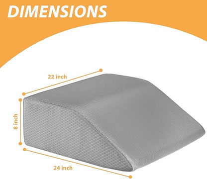 Bedluxe Leg Elevation Pillows, Leg Pillows for Sleeping, Cooling Gel Memory Foam Top, Wedge Pillow for Legs, Leg Wedges for Circulation, Swelling, After Surgery - Removable Cover (8 Inch, Grey)
