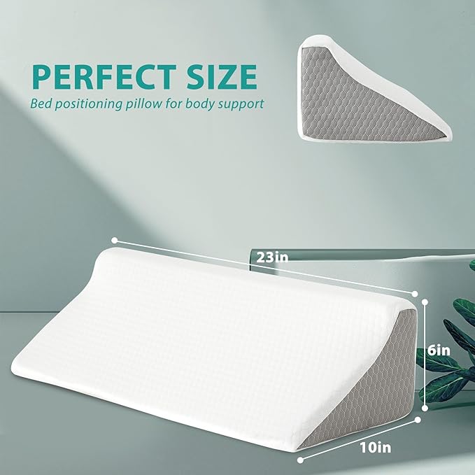 Bedluxe Wedge Pillow for Side Sleeping, Comfort Foam Back Pillow for Side Sleeper, Bed Wedges & Body Positioners for After Surgery, Pregnancy Support, Back Pain, Preventing Bedsores, White/Grey