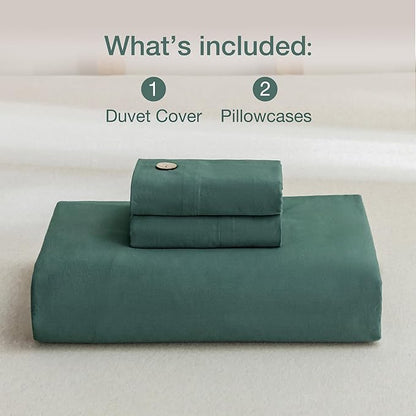 JELLYMONI Cotton Duvet Cover King Size - Dark Green Comforter Cover with Button 100% Washed Cotton 3PCS Breathable Soft Solid Bedding Set Duvet Cover 104×90in & 2 Pillowcases (NO Comforter)