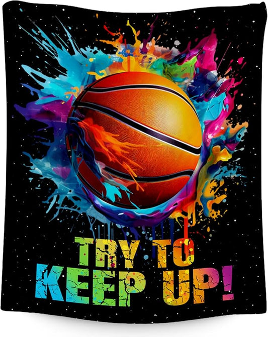 Basketball Blanket for Girls, Basketball Gifts for Boys Adults Sport Lovers, Kids Throw Blankets for Team Player Couch Bed Home Decor (Colorful, 50x60 Inch)