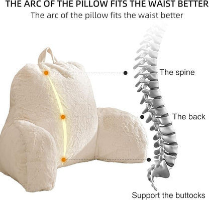 Aimuan Reading Pillow Bed Rest Wedge Large Adult Backrest Pillow with Arms Sitting in Bed Cushion Incline Rest Sleeping Pillow for Watching TV/Gaming/Relaxing, Ivory Large