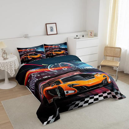 Feelyou Boys Race Car Twin Size Bedding Set Kids Racing Car Comforter Extreme Sports Comforter Set for Teens Cool Car Comforter Car Room Decor Car Sports Quilt Set 1 Comforter Set with 1 Pillowcase
