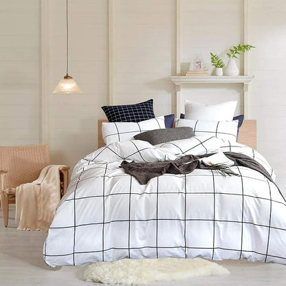 Wellboo White Plaid Comforter Sets Full Black White Grid Checkered Bedding Comforters Cotton White and Black Buffalo Check Grid Quilts Soft Warm Women Men Modern Preppy Geometric Gingham Quilts